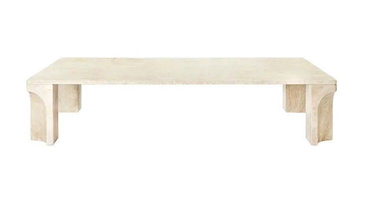 GUBI Doric Coffee Table - Couchtisch - 140x80x30cm - Neutral White Travertine--9