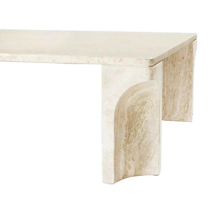 GUBI Doric Coffee Table - Couchtisch - 140x80x30cm - Neutral White Travertine--13