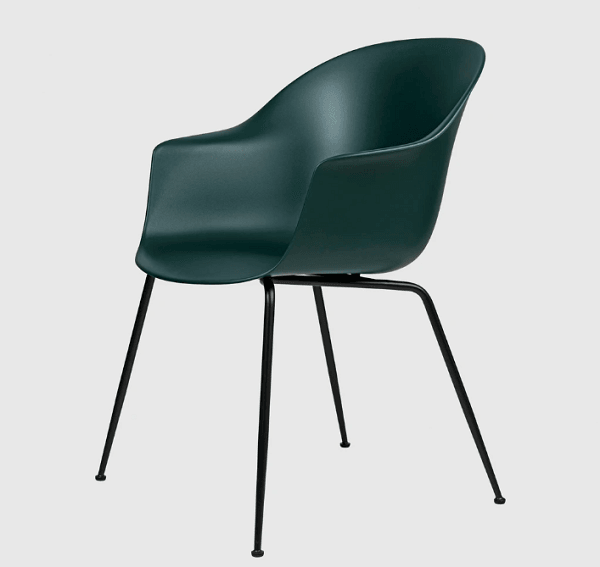 Gubi Bat Dining Chair Un-Upholstered Conic base - Dark Green shell - Black Base--1