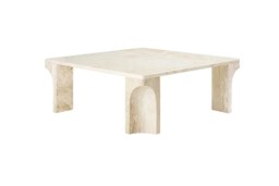 GUBI Doric Coffee Table - Couchtisch - 80x80x30cm - Neutral White Travertine--5