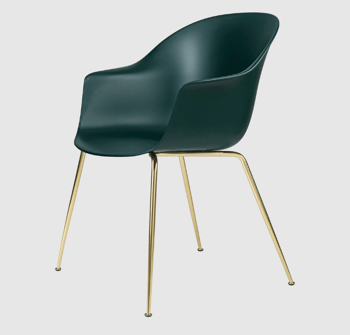 Gubi Bat Dining Chair Un-Upholstered Conic base - Dark Green shell - Brass Base--6