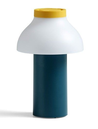 HAY PC Portable Lamp - Tischleuchte mit Akku: Mustard Yellow Shade & Ocean Green Base--3