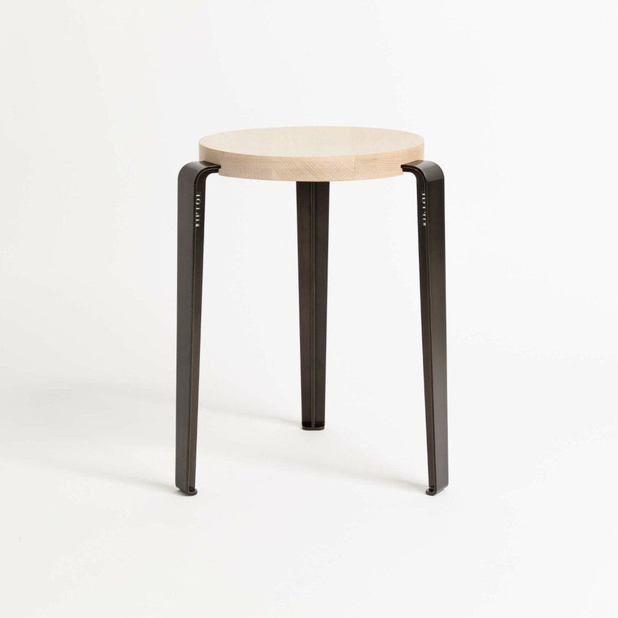Tiptoe LOU stool – solid wood - Solid Beech - Dark Steel--7