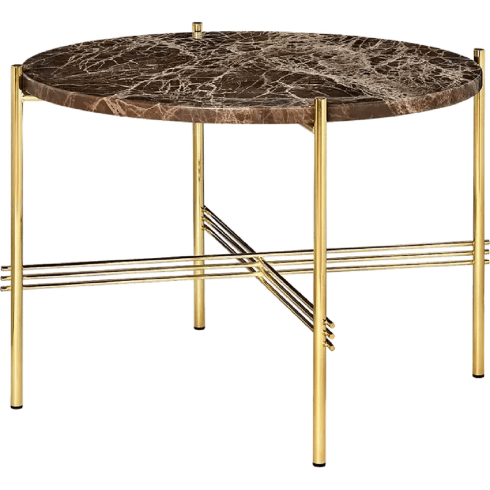 Gubi Ts Coffee Table Round Black Base: Brass Base - Ø55 cm - Brown Emperador Marble--6