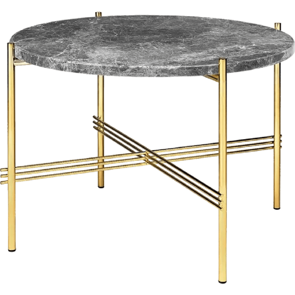 Gubi Ts Coffee Table Round Black Base: Brass Base - Ø55 cm - Grey Emperador Marble--8