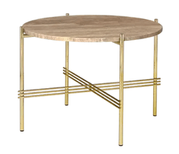 Gubi Ts Coffee Table Round Black Base: Brass Base - Ø55 cm - Warm Taupe Travertine--10