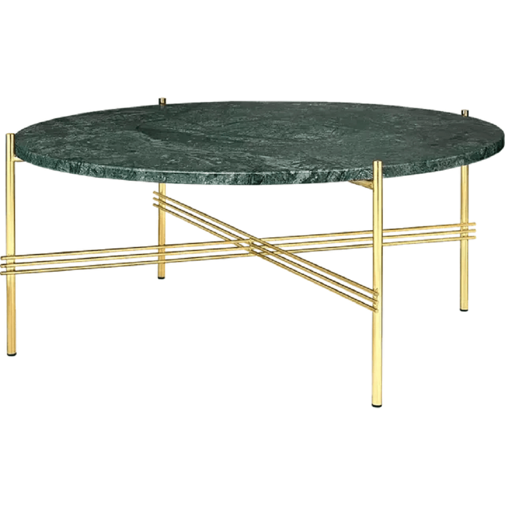 Gubi Ts Coffee Table Round Black Base: Brass Base - Ø80 cm - Green Guatemala Marble--14