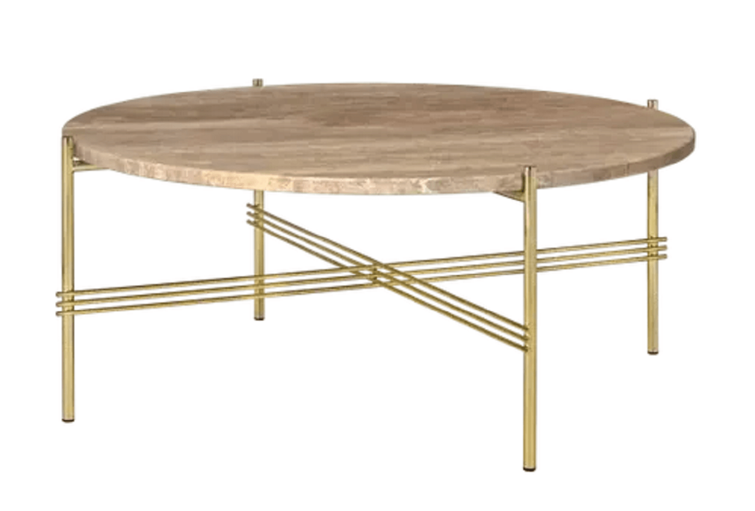 Gubi Ts Coffee Table Round Black Base: Brass Base - Ø80 cm - Warm Taupe Travertine--17