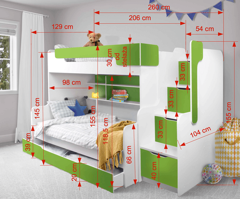 Autobett Etagenbett mit Stauraum-Treppen - Hellgrün--6