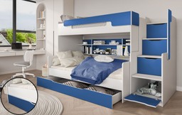 Autobett Etagenbett mit Stauraum-Treppen - Blau--1