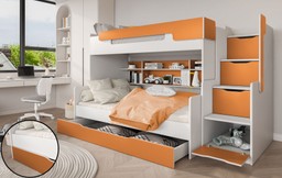 Autobett Etagenbett mit Stauraum-Treppen - Orange--5