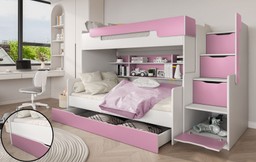 Autobett Etagenbett mit Stauraum-Treppen - Pink-Rosa--3