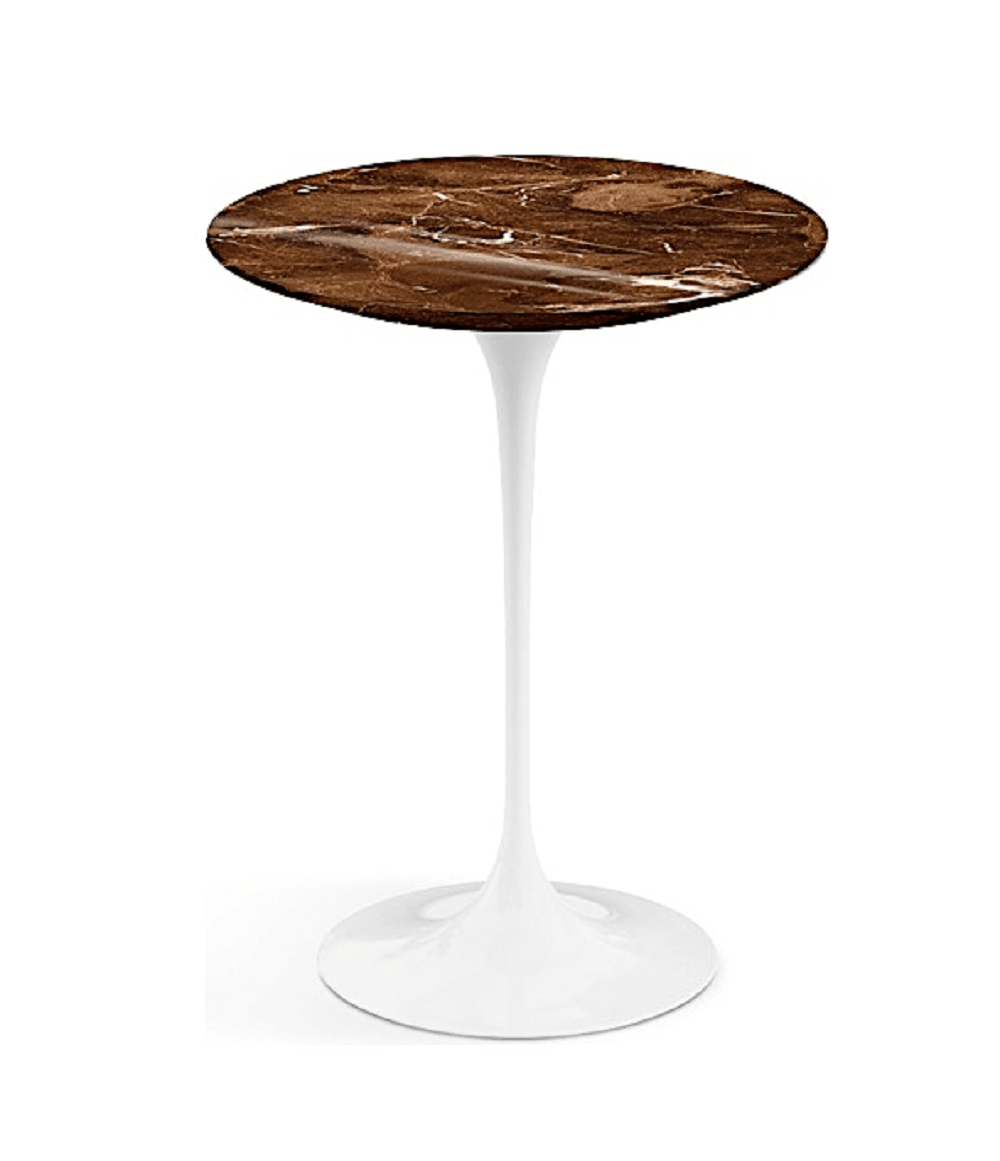 Knoll International Saarinen Side Table, Ø 41 cm - Marmor Brown Emperador beschichtet - Weiss--4