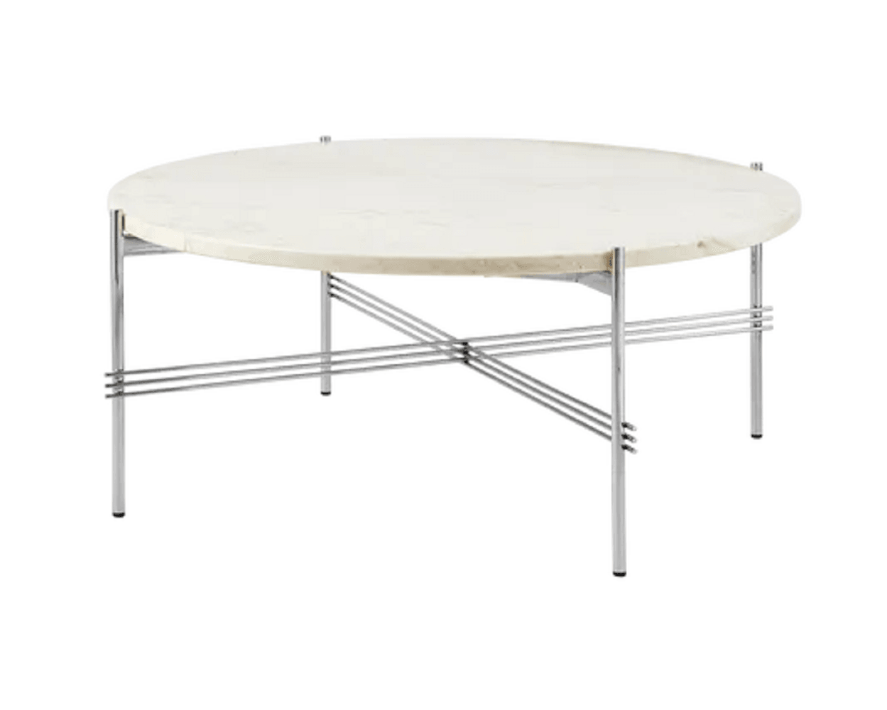 Gubi Ts Coffee Table Round Black Base: Polished Steel - Ø80 cm - Neutral White Travertine--23