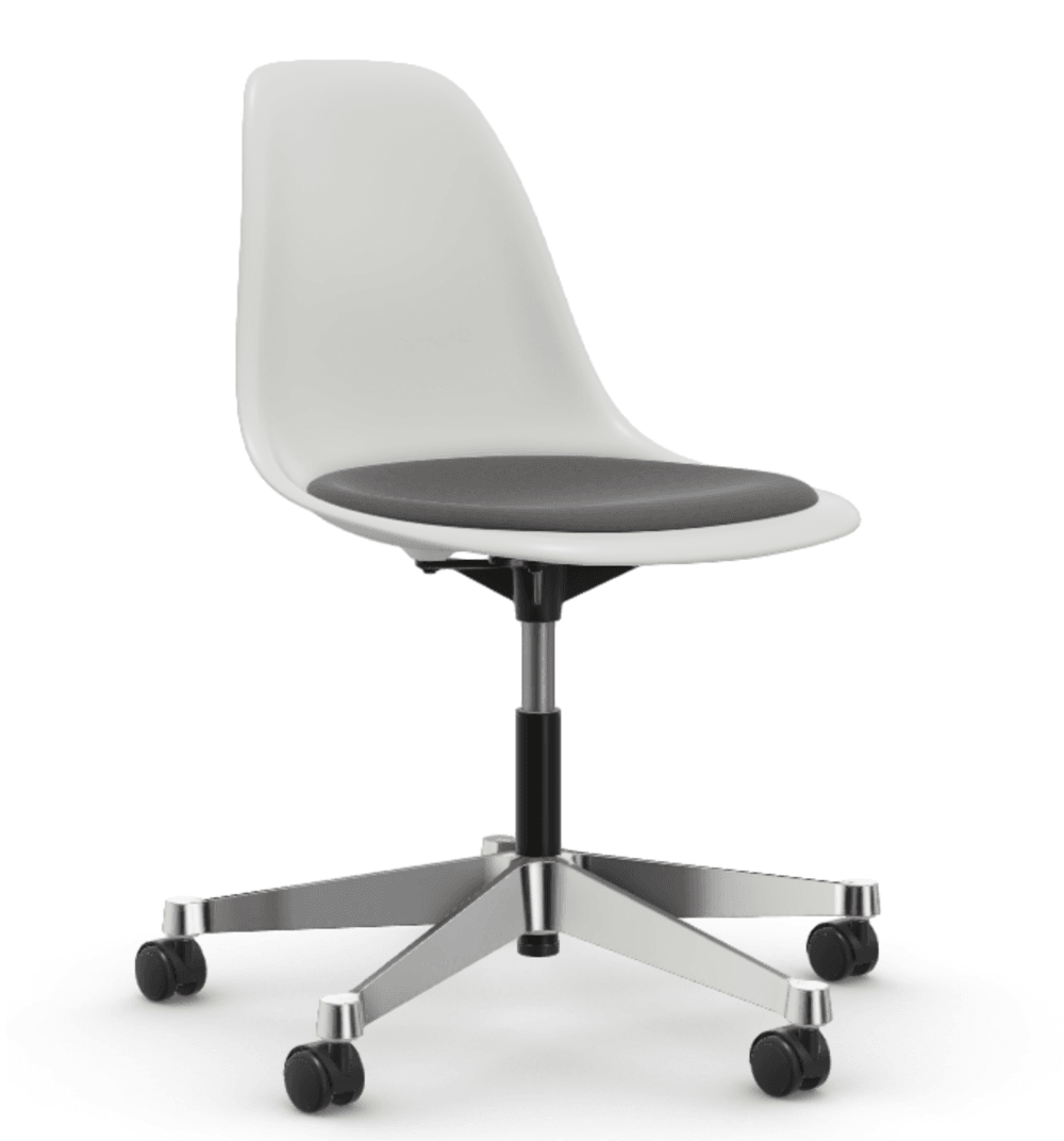 Vitra PSCC Eames Plastic Side Chair RE - 04 weiss - 03 Aluminium poliert - Sitzpolster "Hopsak" 05 dunkelgrau--2