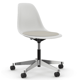 Vitra PSCC Eames Plastic Side Chair RE - 04 weiss - 03 Aluminium poliert - Sitzpolster "Hopsak" 79 warmgrey/elfenbein--1
