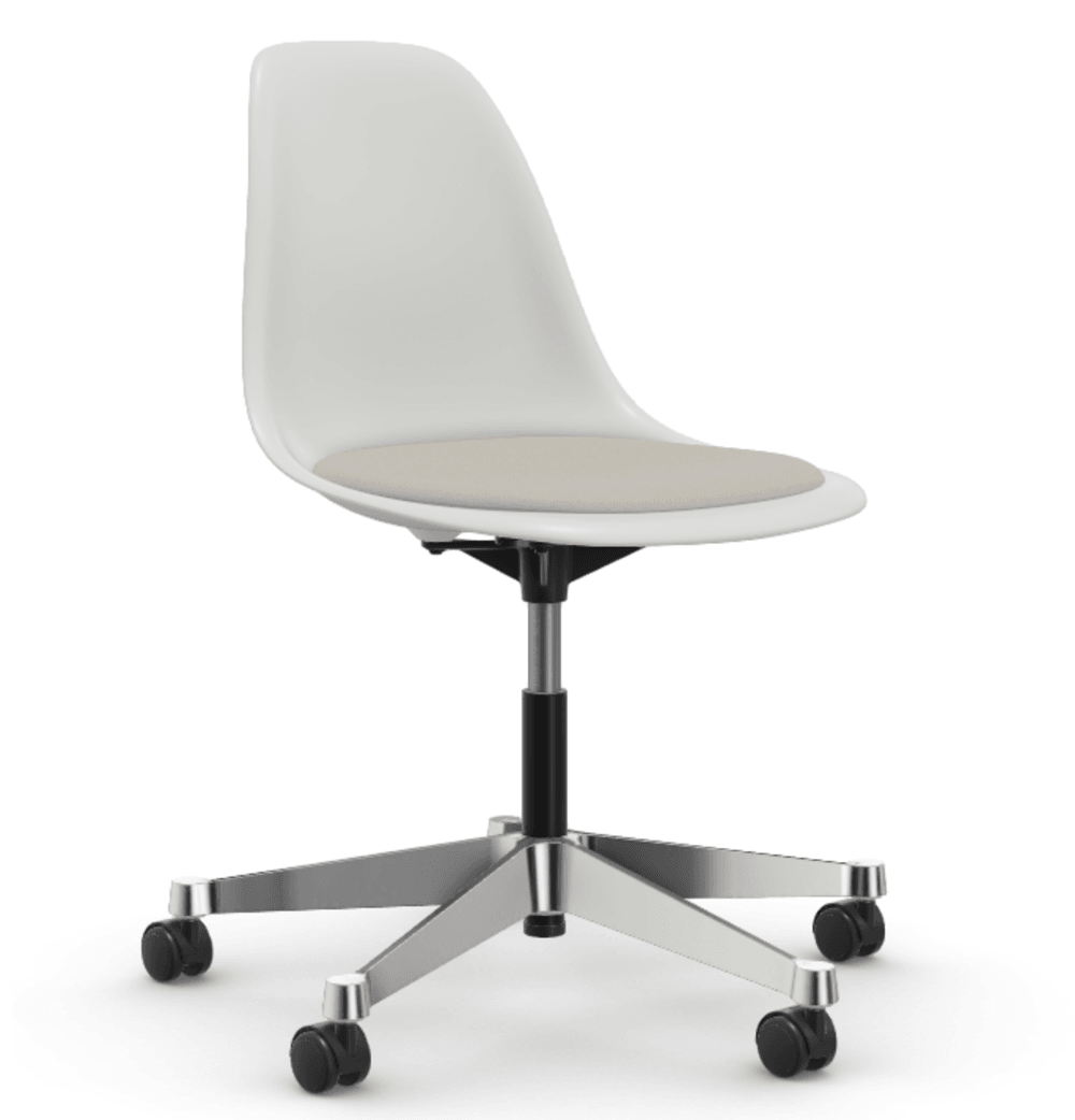Vitra PSCC Eames Plastic Side Chair RE - 04 weiss - 03 Aluminium poliert - Sitzpolster "Hopsak" 79 warmgrey/elfenbein--1