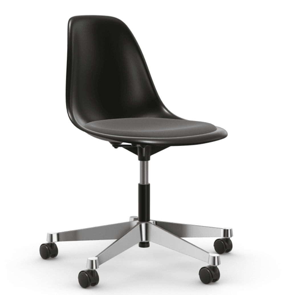 Vitra PSCC Eames Plastic Side Chair RE - 12 tiefschwarz RE - 03 Aluminium poliert - Sitzpolster "Hopsak" 05 dunkelgrau--28