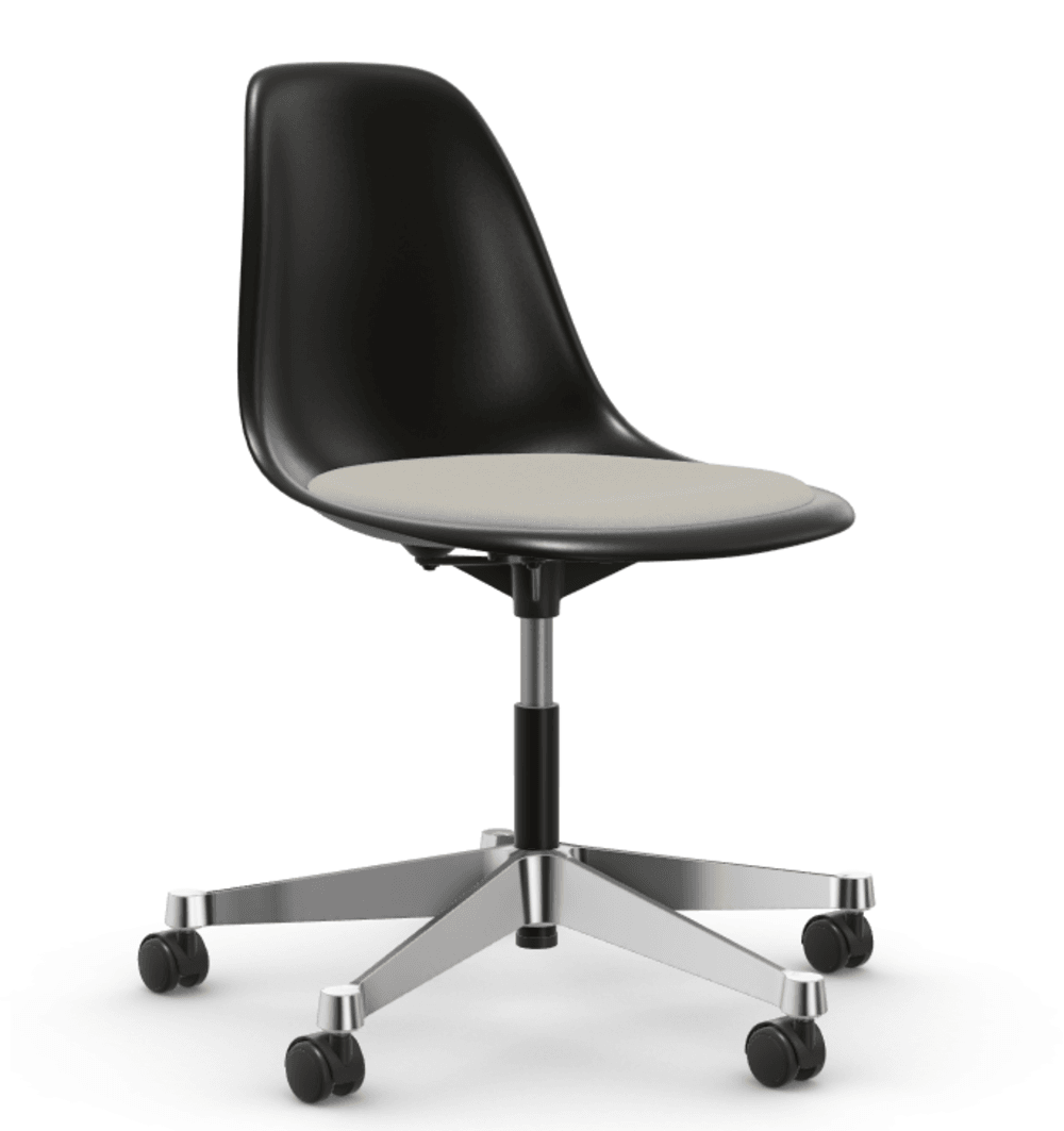 Vitra PSCC Eames Plastic Side Chair RE - 12 tiefschwarz RE - 03 Aluminium poliert - Sitzpolster "Hopsak" 79 warmgrey/elfenbein--27