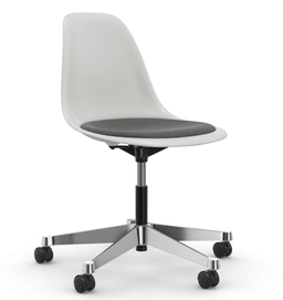 Vitra PSCC Eames Plastic Side Chair RE - 85 cotton white RE - 03 Aluminium poliert- Sitzpolster "Hopsak" 05 dunkelgrau--9