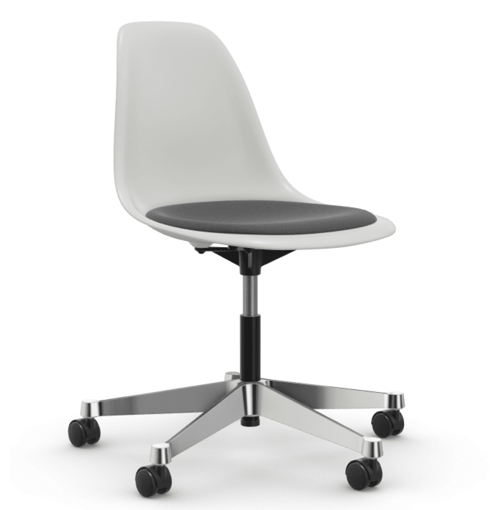 Vitra PSCC Eames Plastic Side Chair RE - 85 cotton white RE - 03 Aluminium poliert- Sitzpolster "Hopsak" 24 dunkelgrau/nero--10