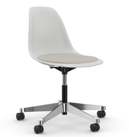 Vitra PSCC Eames Plastic Side Chair RE - 85 cotton white RE - 03 Aluminium poliert- Sitzpolster "Hopsak" 79 warmgrey/elfenbein--8