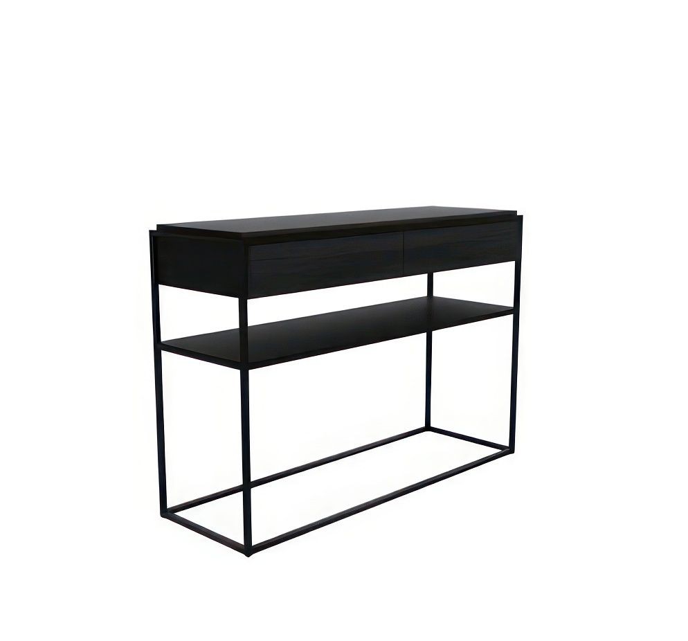 Ethnicraft Oak Monolit Console - Black Brushed Oak + Black Metal Frame--6