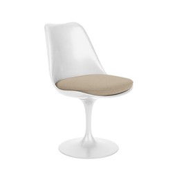 Knoll International Tulip Chair Stuhl - Stoffbezug Ultrasuede Pebble - Schale weiss--8