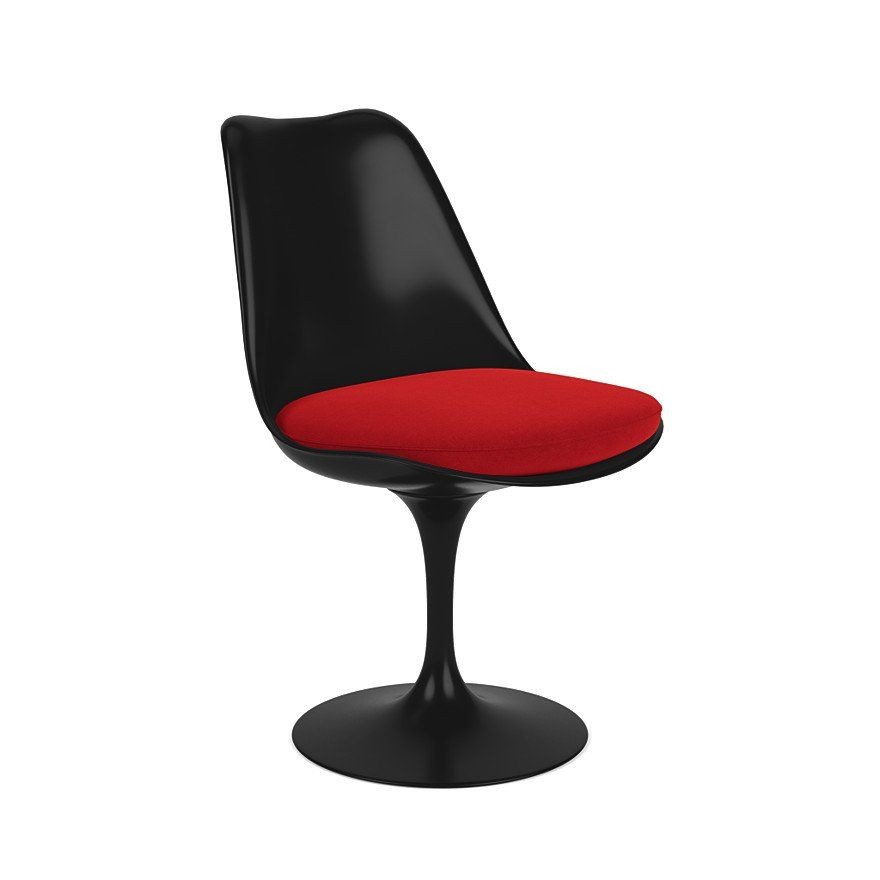 Knoll International Tulip Chair Stuhl - Stoffbezug Ultrasuede Vermillon - Schale schwarz--13