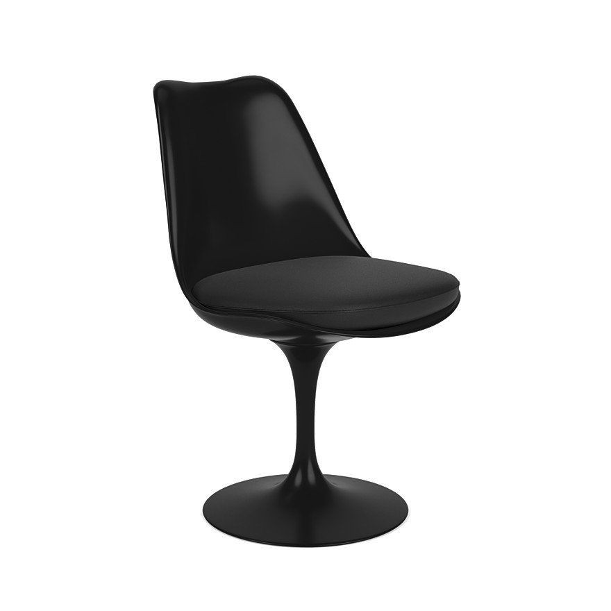 Knoll International Tulip Chair Stuhl - Lederbezug Volo Black - Schale schwarz--6