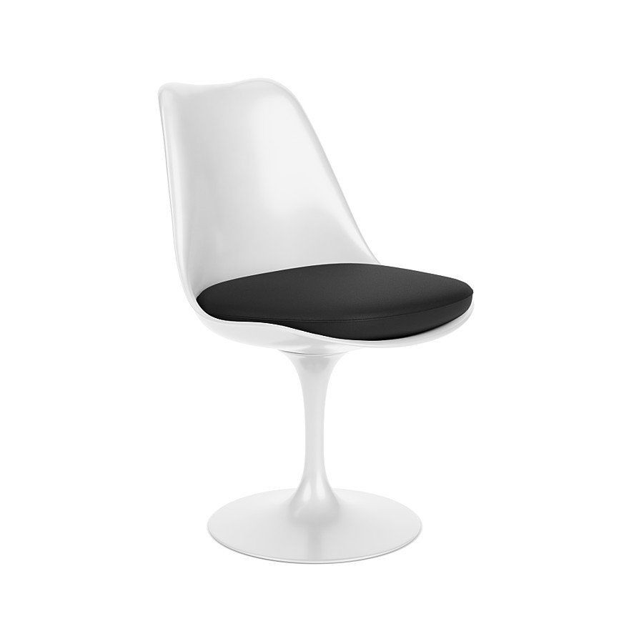 Knoll International Tulip Chair Stuhl - Lederbezug Volo Black - Schale weiss--0