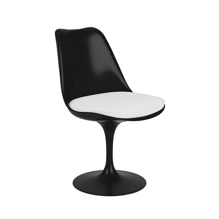 Knoll International Tulip Chair Stuhl - Lederbezug Volo White - Schale schwarz--7