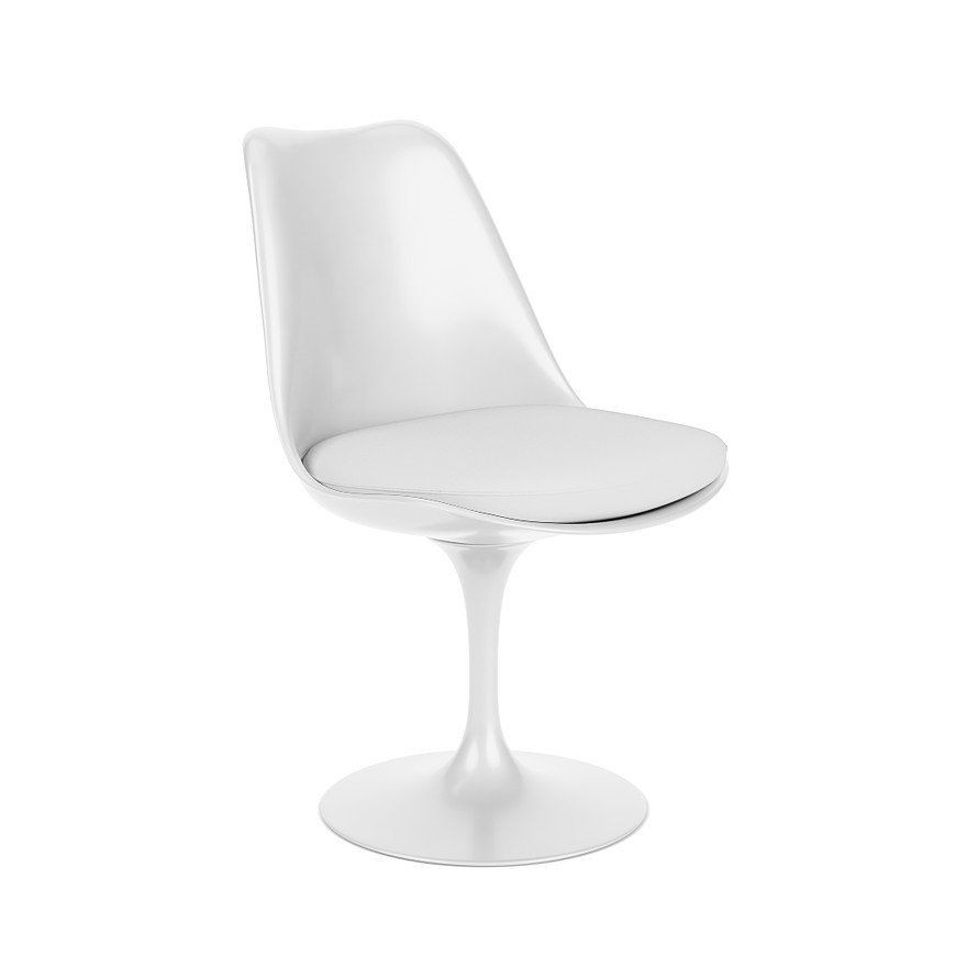 Knoll International Tulip Chair Stuhl - Lederbezug Volo White - Schale weiss--4