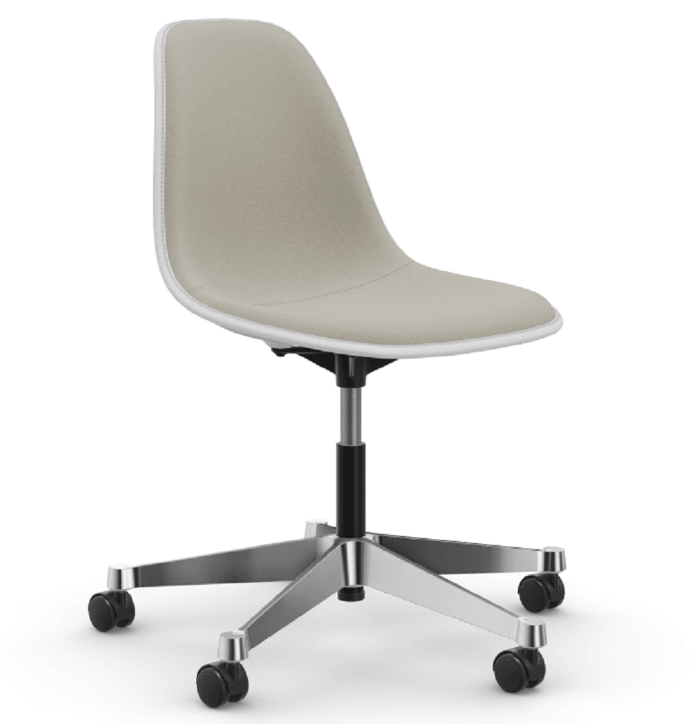 Vitra PSCC Eames Plastic Side Chair RE - 04 weiss - 03 Aluminium poliert - Vollpolster "Hopsak" 79 warmgrey/elfenbein--4