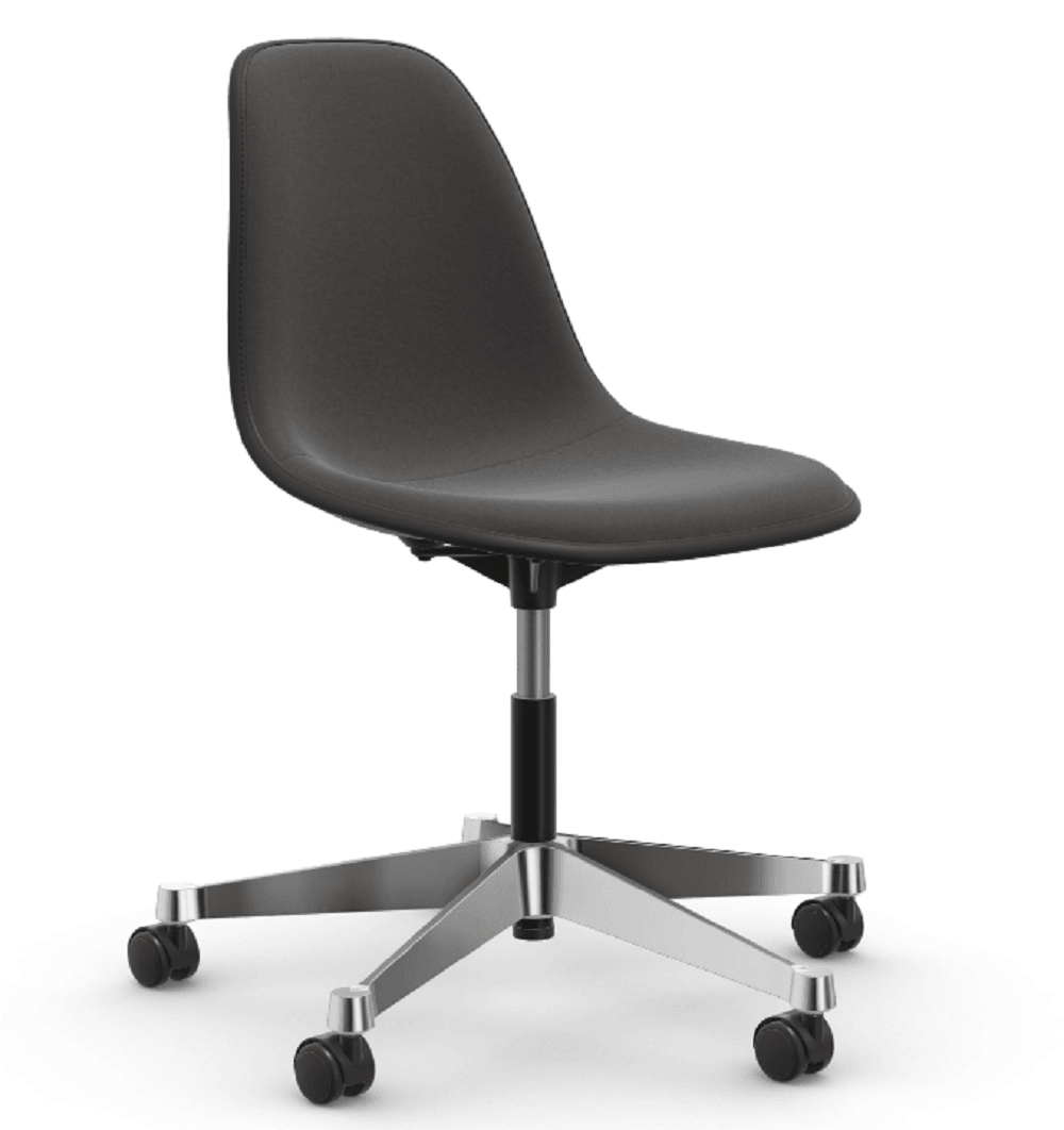 Vitra PSCC Eames Plastic Side Chair RE - 12 tiefschwarz RE - 03 Aluminium poliert - Vollpolster "Hopsak" 05 dunkelgrau--31