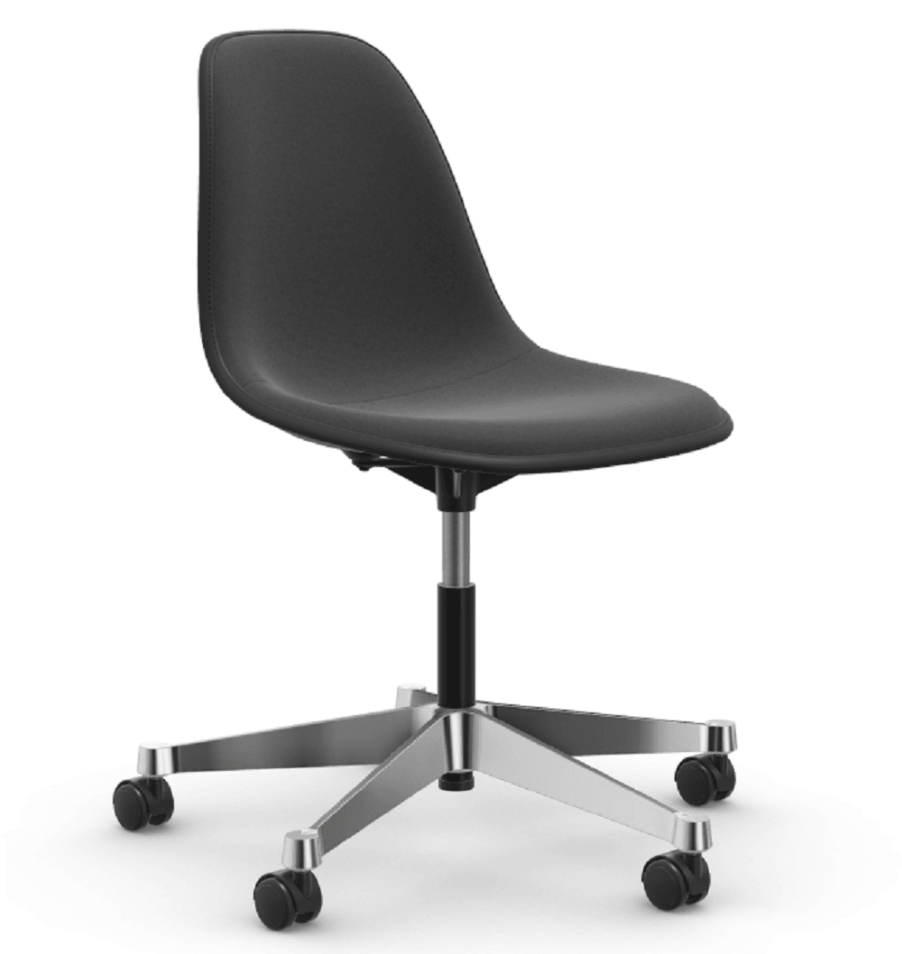 Vitra PSCC Eames Plastic Side Chair RE - 12 tiefschwarz RE - 03 Aluminium poliert - Vollpolster "Hopsak" 24 dunkelgrau/nero--32