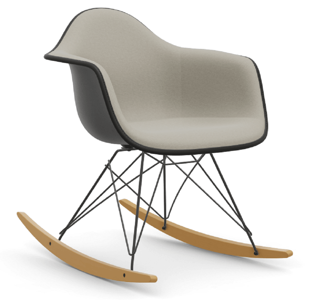 Vitra DAR Eames Plastic Armchair RE - 02 Ahorn gelblich/hell - 12 tiefschwarz RE - 30 basic dark pulverbeschichtet (glatt) - Vollpolster "Hopsak" 79 warmgrey/elfenbein--33