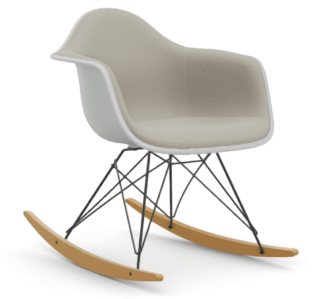 Vitra DAR Eames Plastic Armchair RE - 02 Ahorn gelblich/hell - 85 cotton white RE - 30 basic dark pulverbeschichtet (glatt)- Vollpolster "Hopsak" 79 warmgrey/elfenbein--14