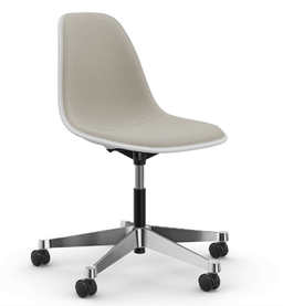 Vitra PSCC Eames Plastic Side Chair RE - 85 cotton white RE - 03 Aluminium poliert- Vollpolster "Hopsak" 79 warmgrey/elfenbein--11