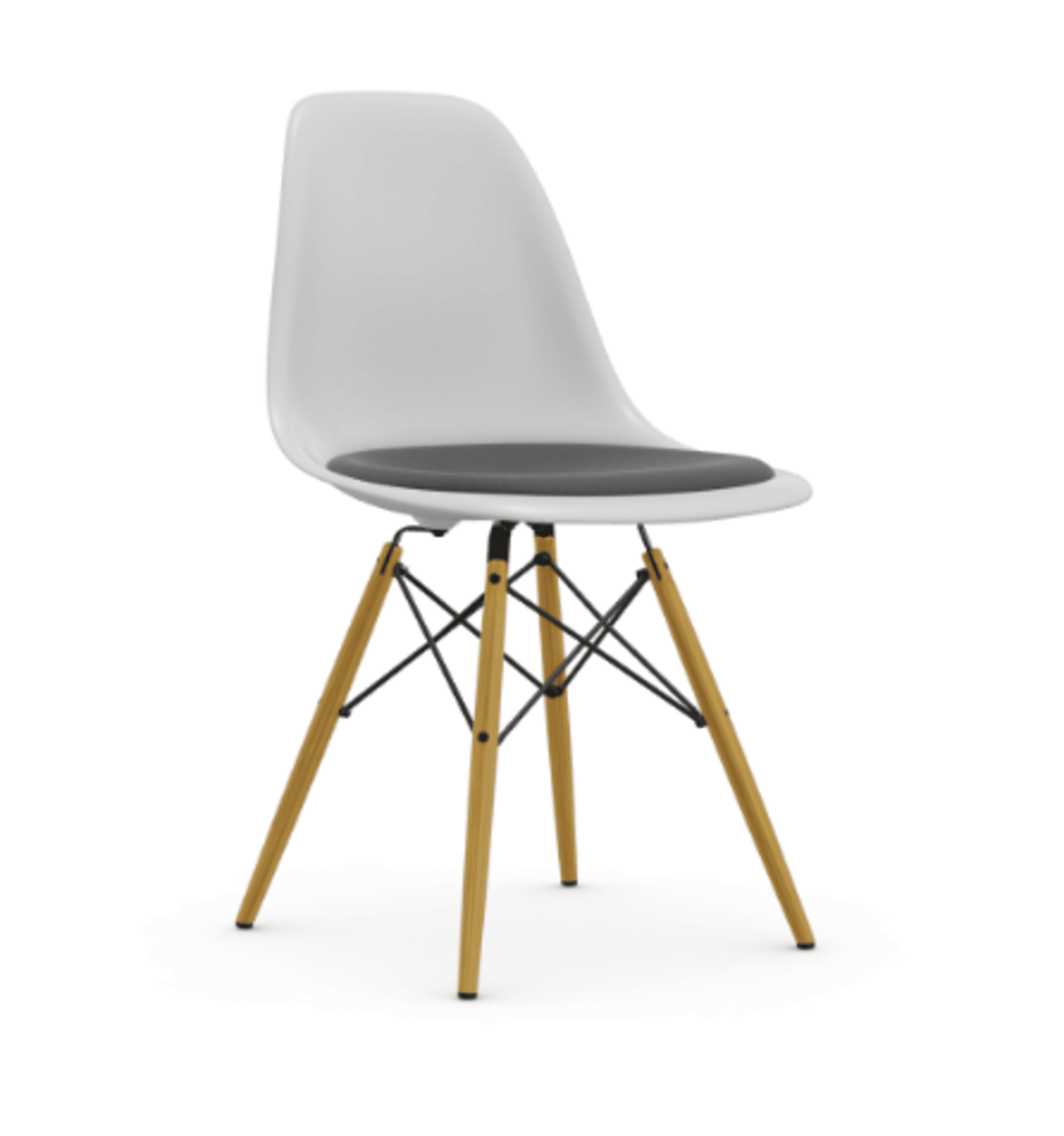 Vitra DSW Eames Plastic Side Chair RE - 85 cotton white RE - Sitzpolster "Hopsak" 24 dunkelgrau/nero--12